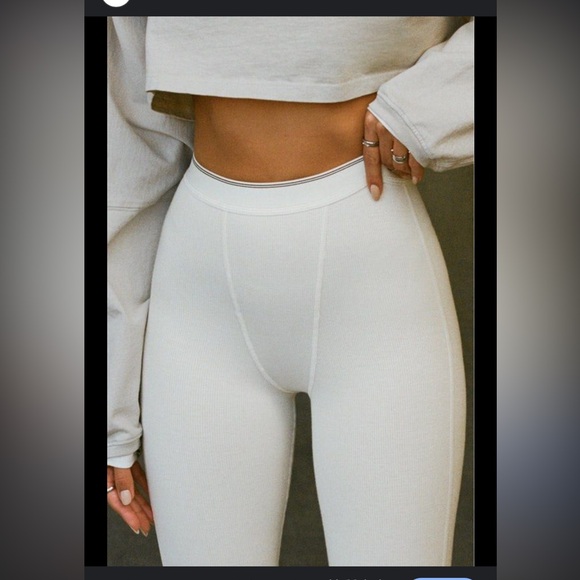 Joah Brown Pants - Vintage Joah Brown Cream Ribbed Leggings thermal